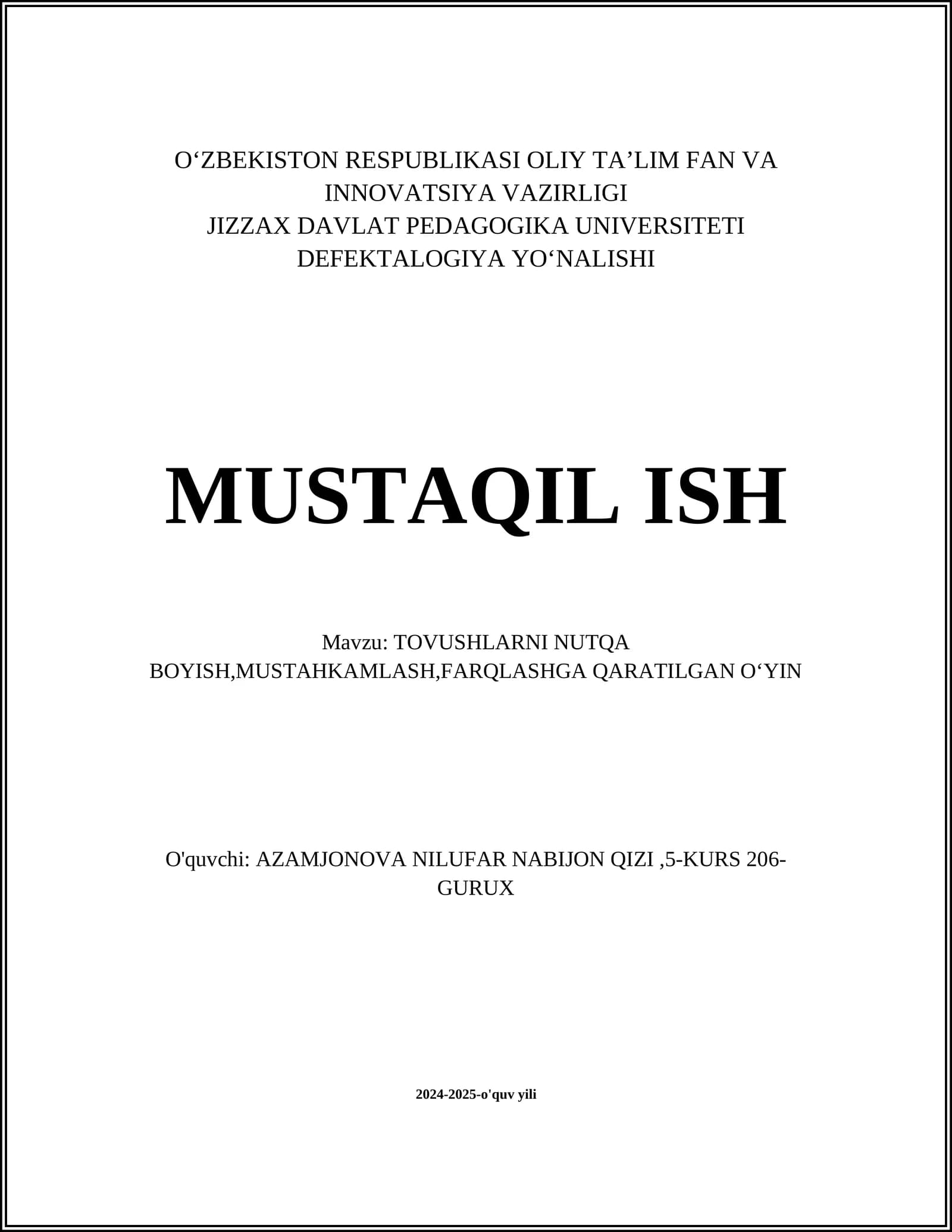 TOVUSHLARNI NUTQA BOYISH
