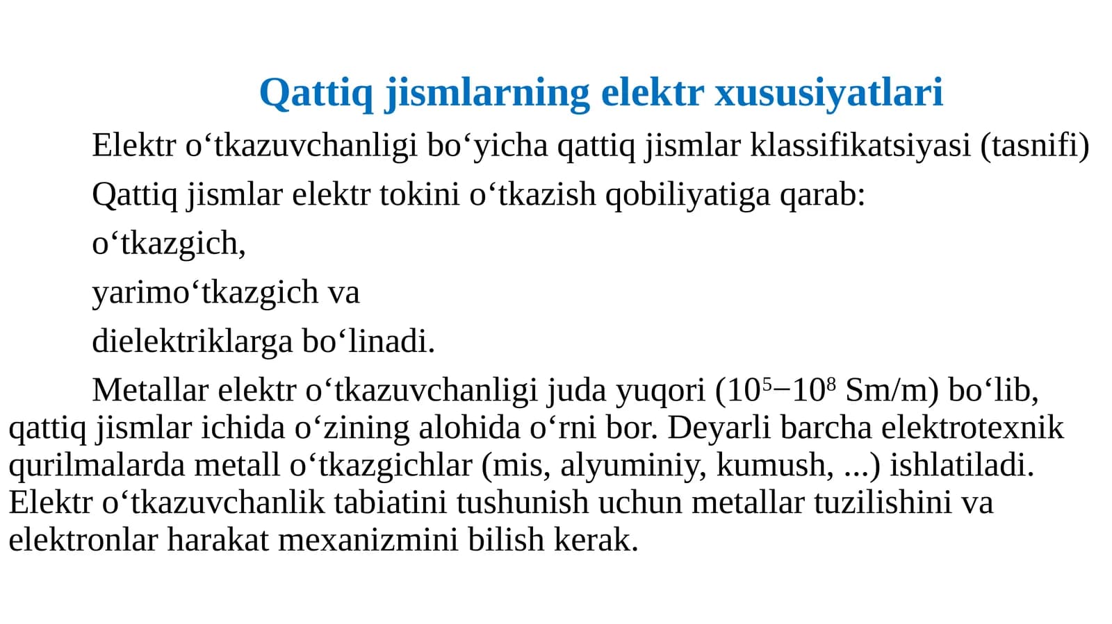 Qattiq jismlarning elektr xususiyatlari