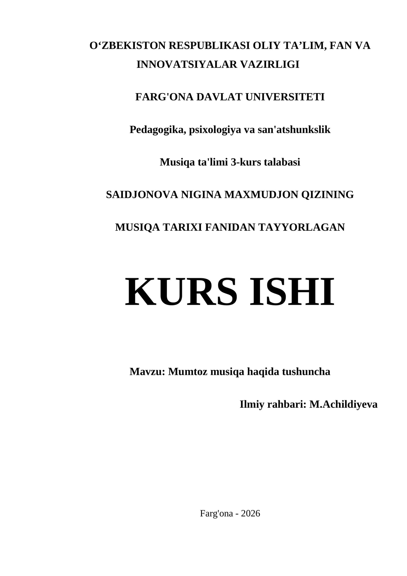 MUMTOZ MUSIQA HAQIDA TUSHUNCHA
