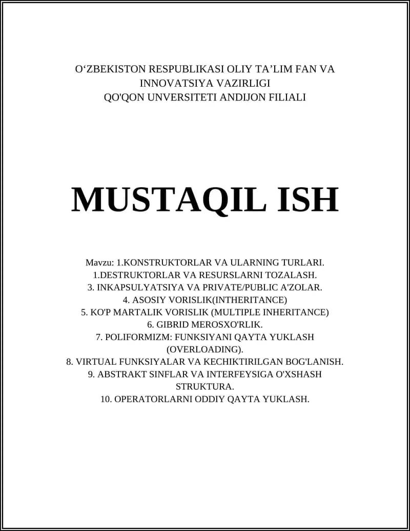 KONSTRUKTORLAR VA ULARNING TURLARI