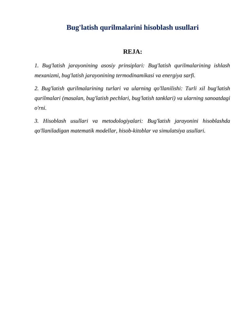 Bug'latish qurilmalarini hisoblash usullari