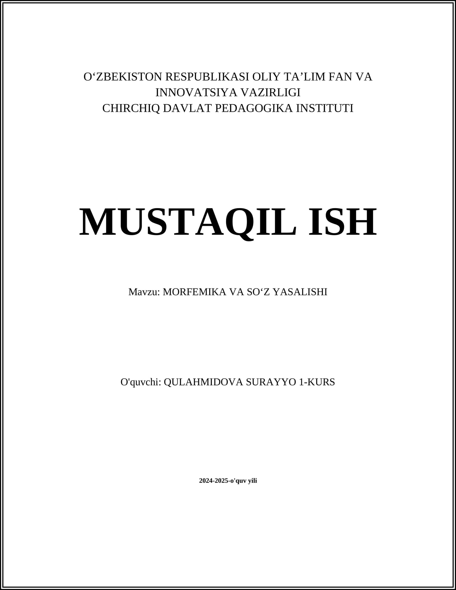 MORFEMIKA VA SOʻZ YASALISHI