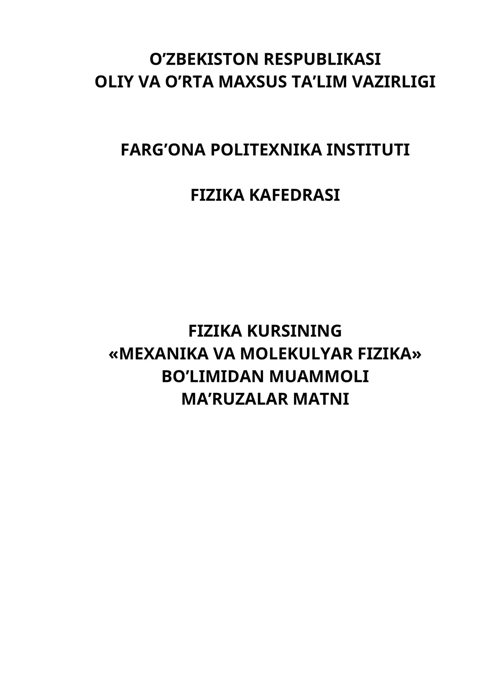 MEXANIKA VA MOLEKULYAR FIZIKA