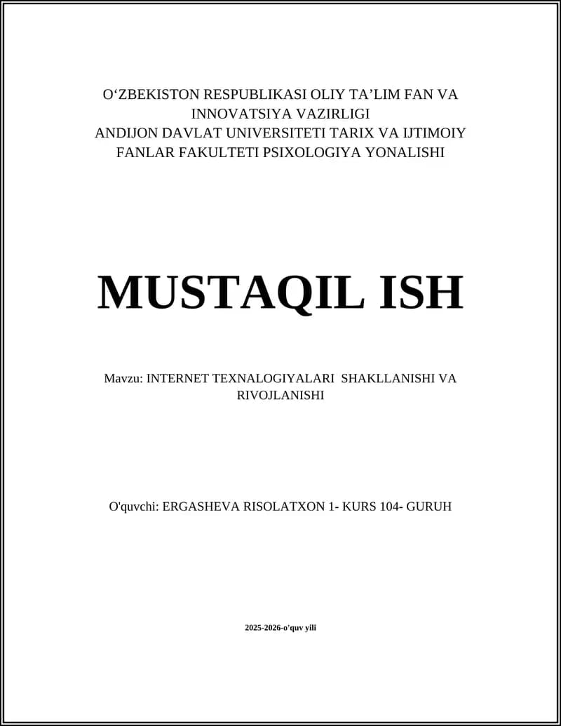 INTERNET TEXNALOGIYALARI SHAKLLANISHI VA RIVOJLANISHI