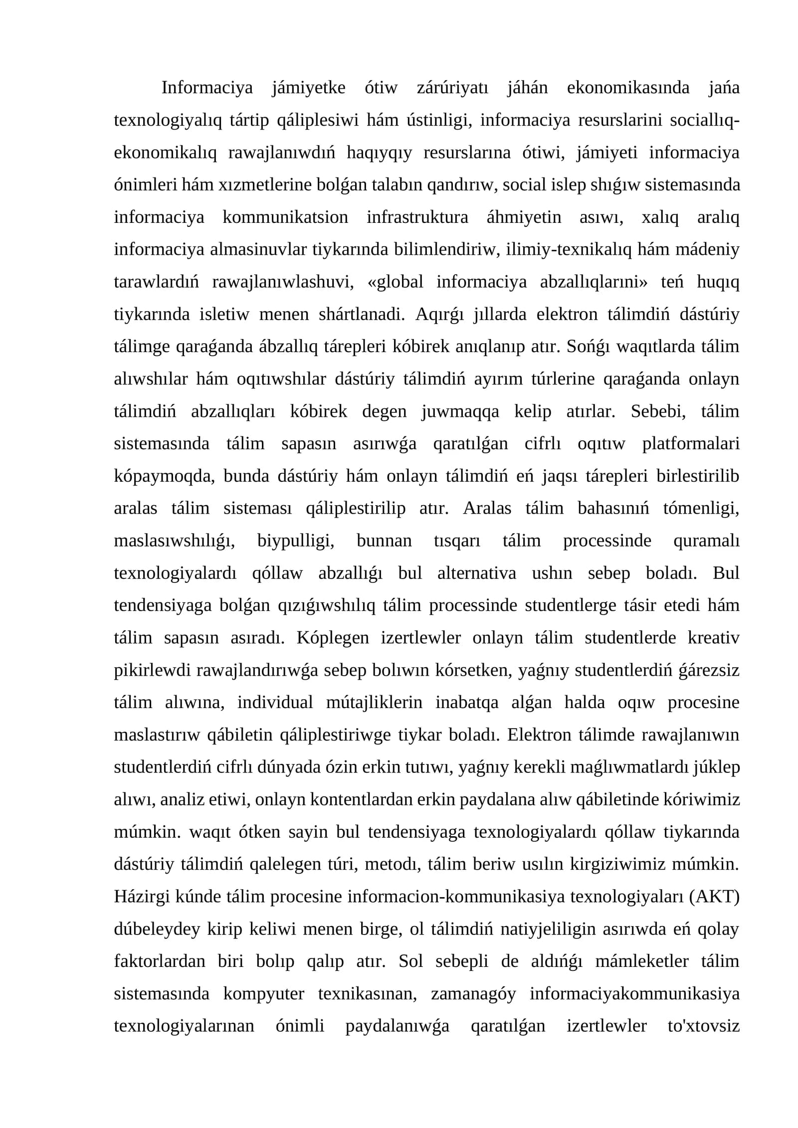 Informaciya jámiyetke ótiw
