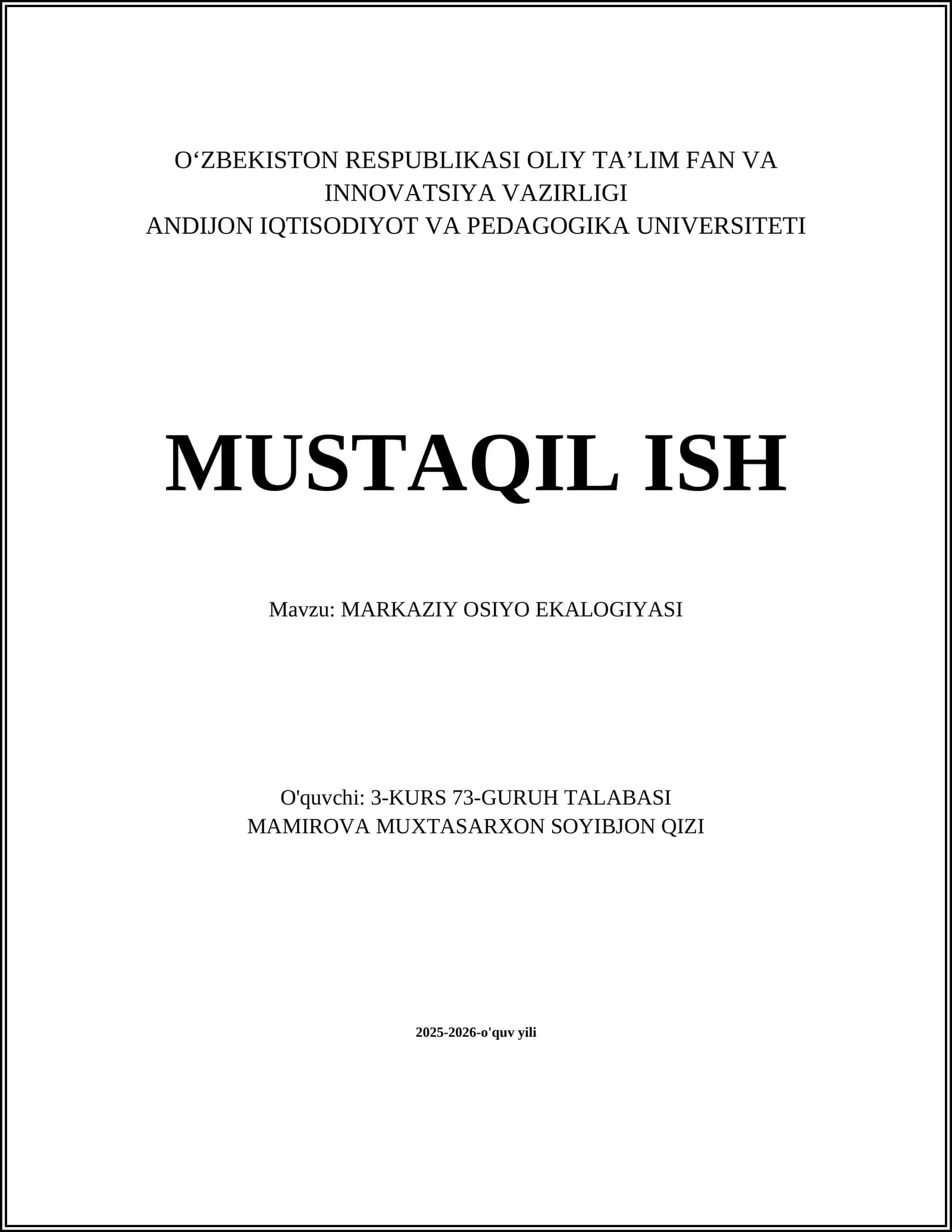 MARKAZIY OSIYO EKALOGIYASI