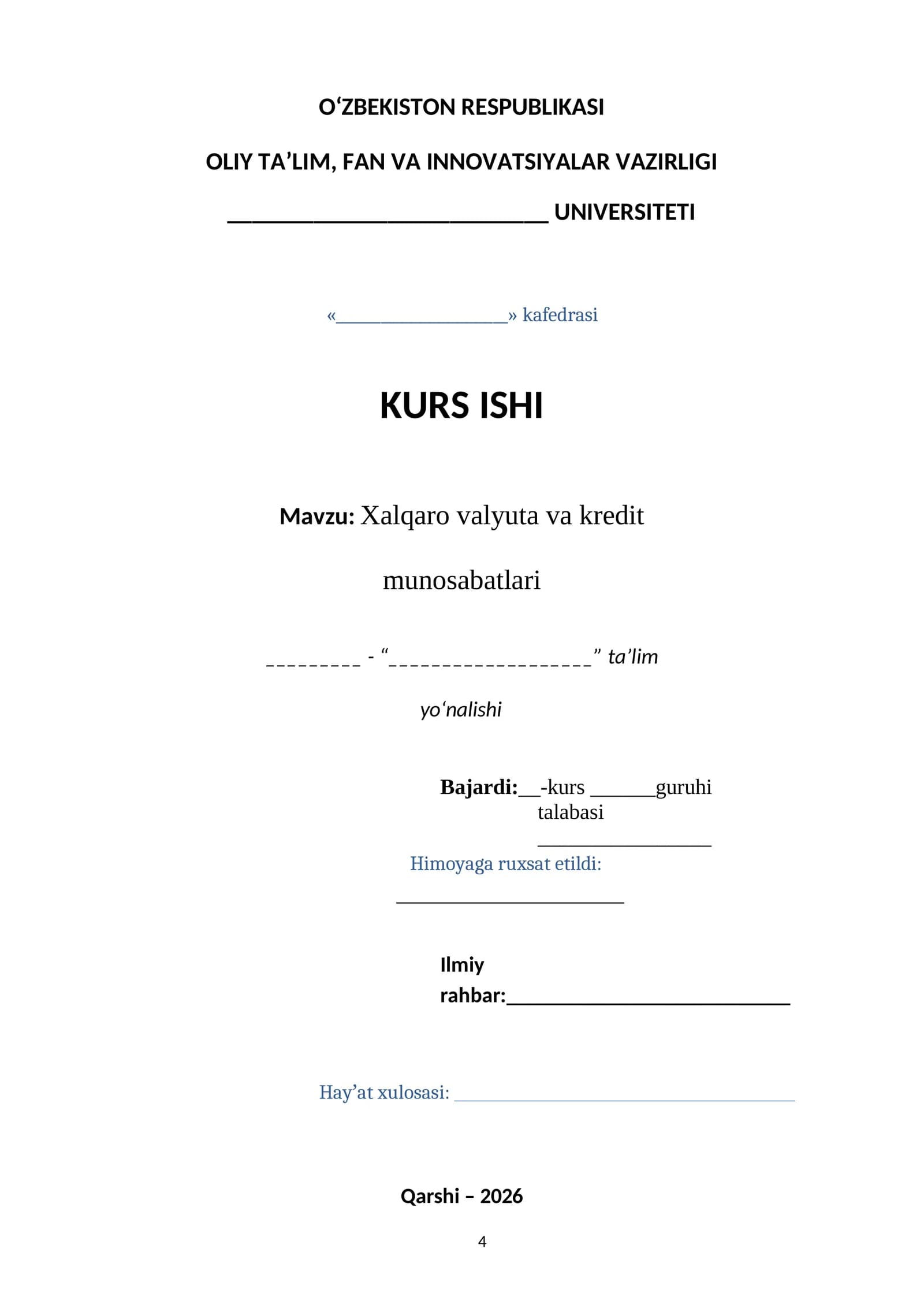 Xalqaro valyuta va kredit munosabatlari