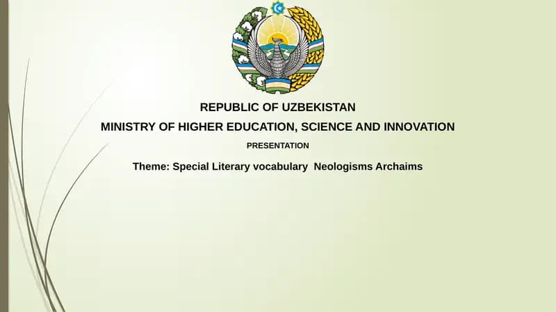 Special Literary vocabulary NeologismsArchaims