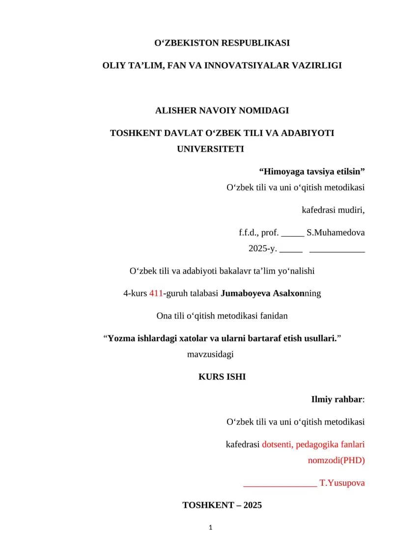 Yozma ishlardagi xatolarni bartaraf etishning samarali usullari