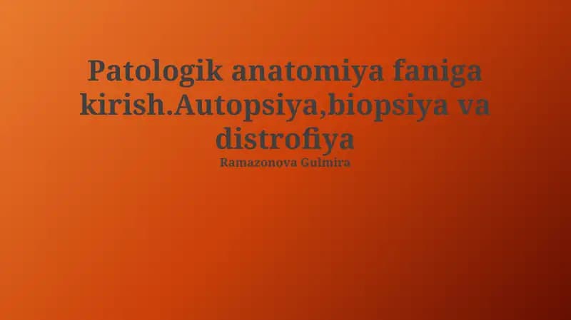 Patologik Anatomiya Faniga Kirish