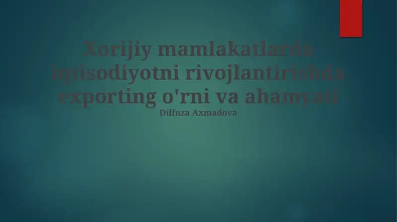 Eksportning qashshoqlikni kamaytirishdagi ta'siri