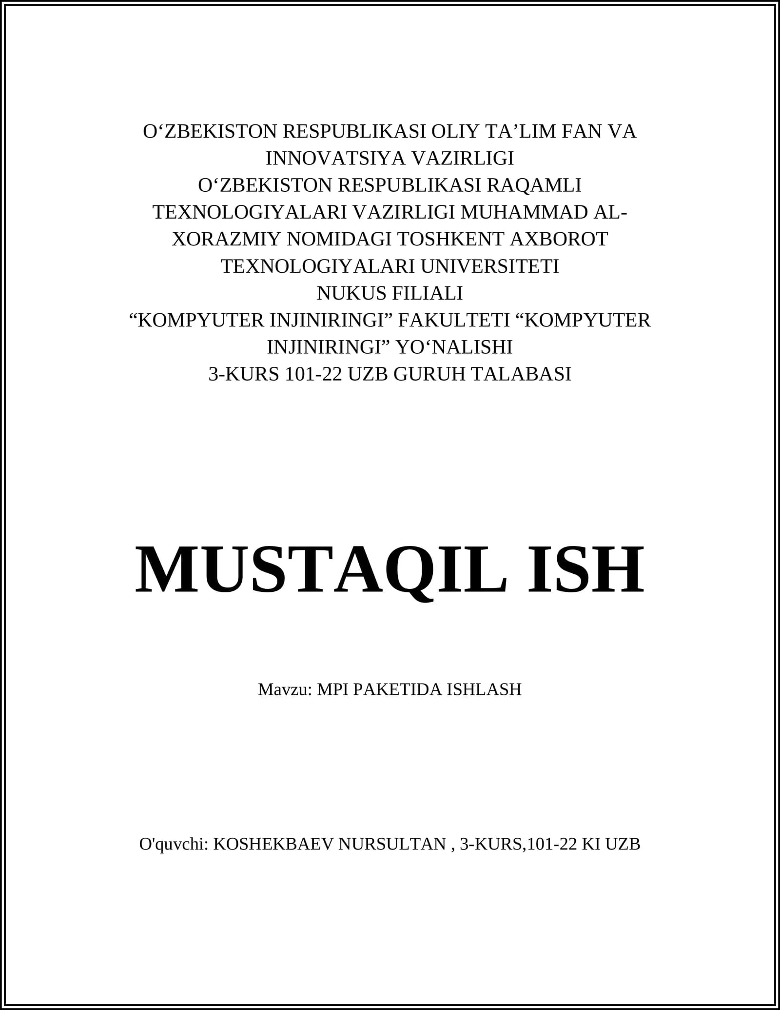 MPI PAKETIDA ISHLASH