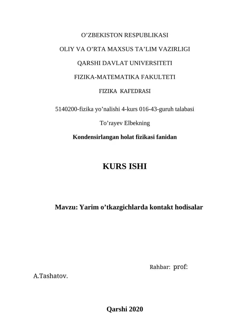 Yarim o’tkazgichlarda kontakt hodisalar