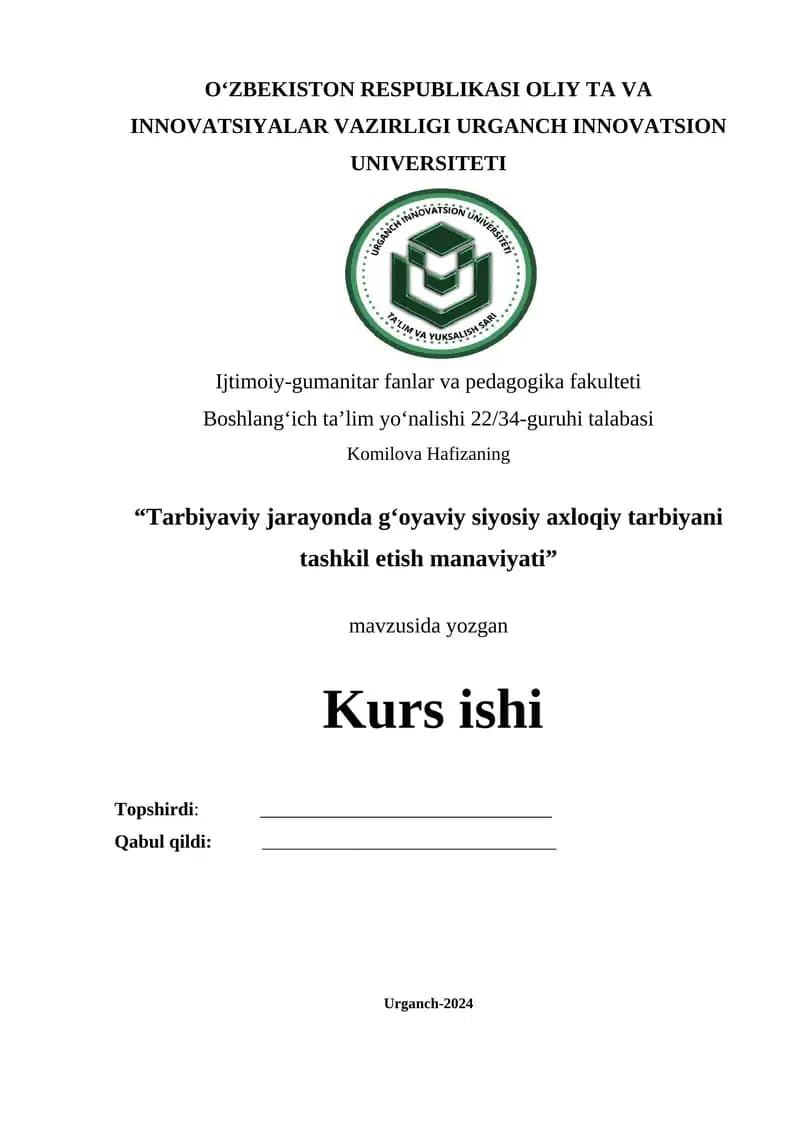 Boshlangʻich ta’lim yoʻnalishi 22/34-guruhi talabasi