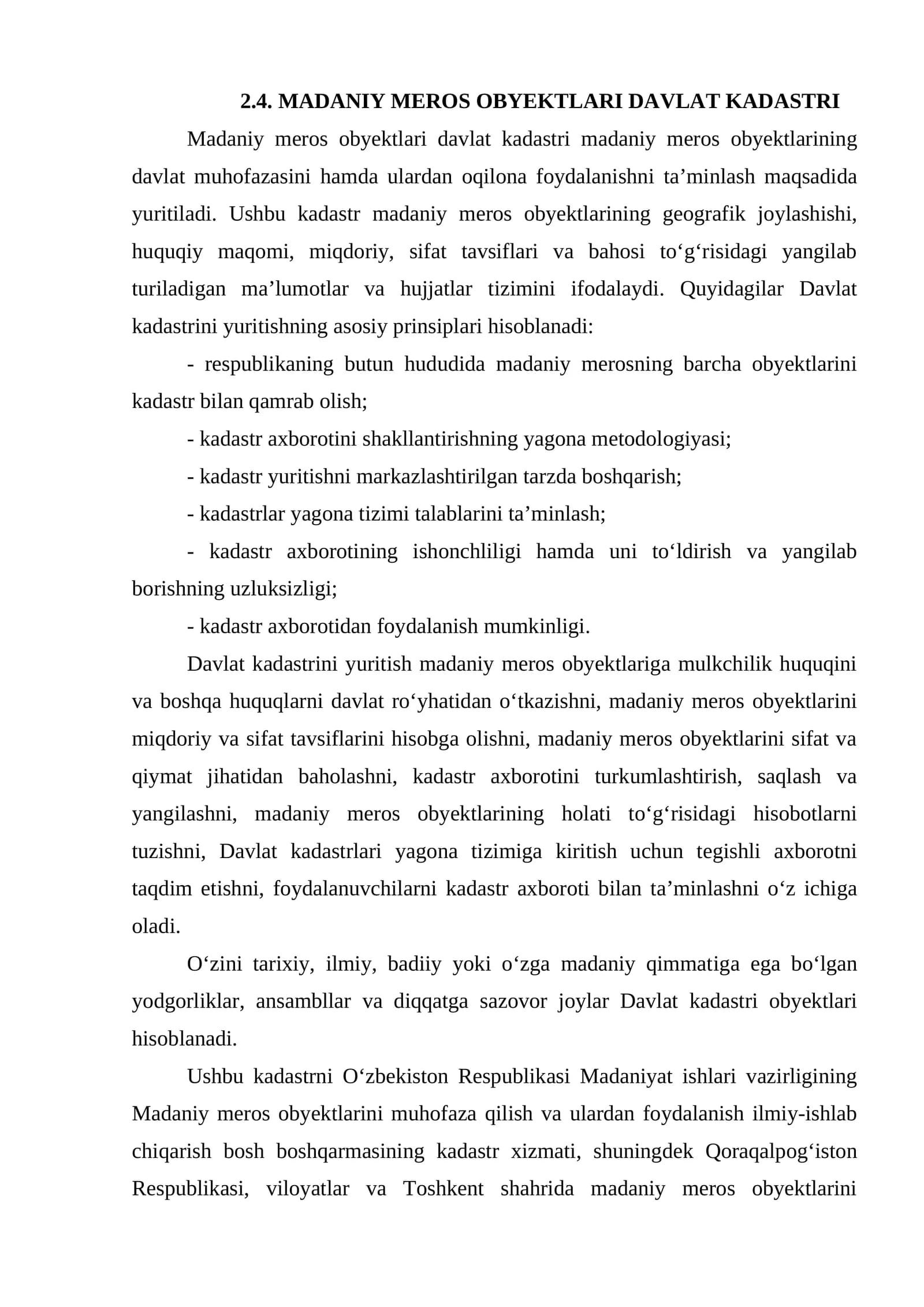 MADANIY MEROS OBYEKTLARI DAVLAT KADASTRI