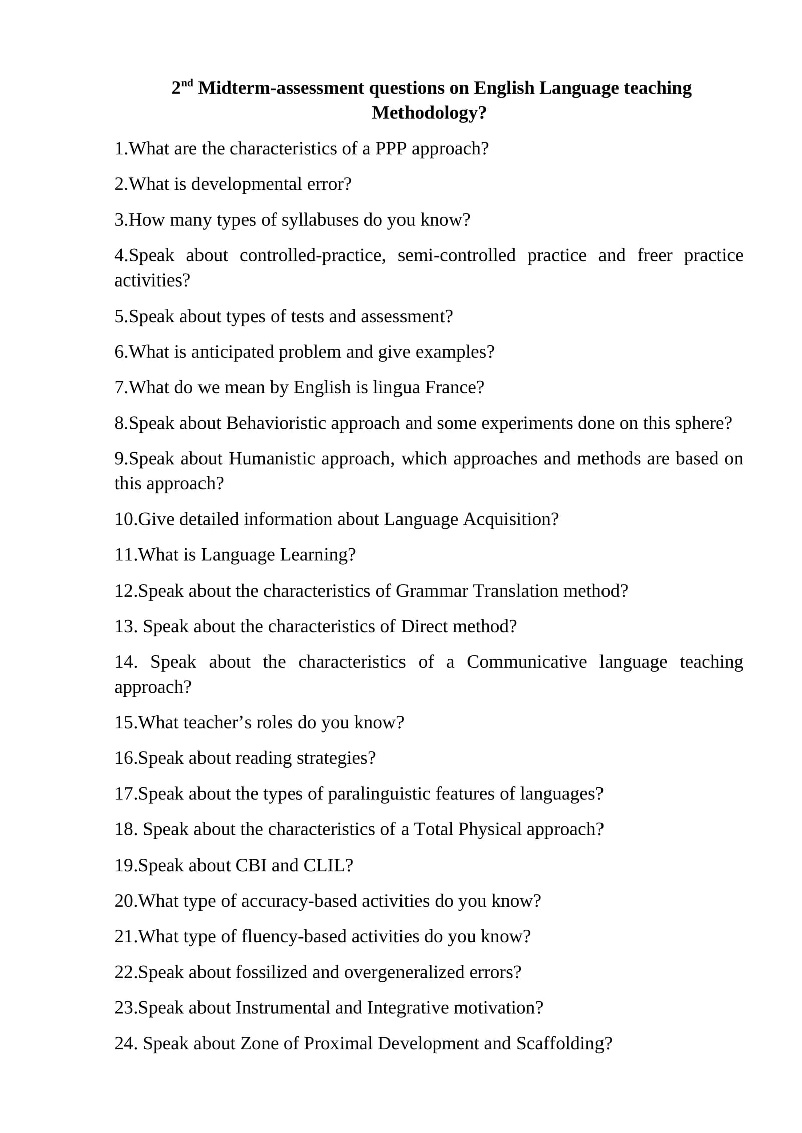 2nd Midterm-assessment questions on English Language teaching Methodology
