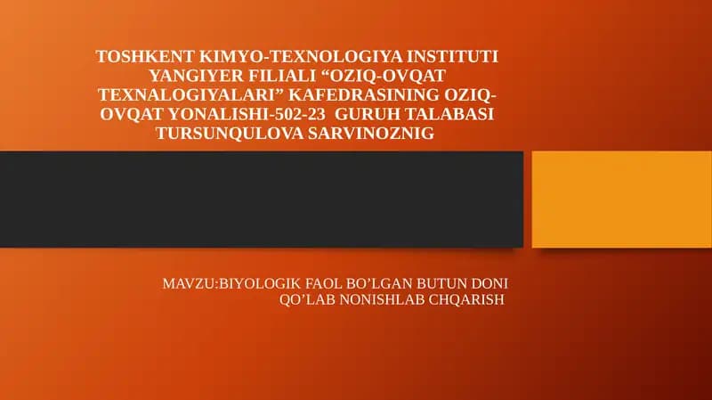 OZIQ-OVQAT TEXNALOGIYALARI