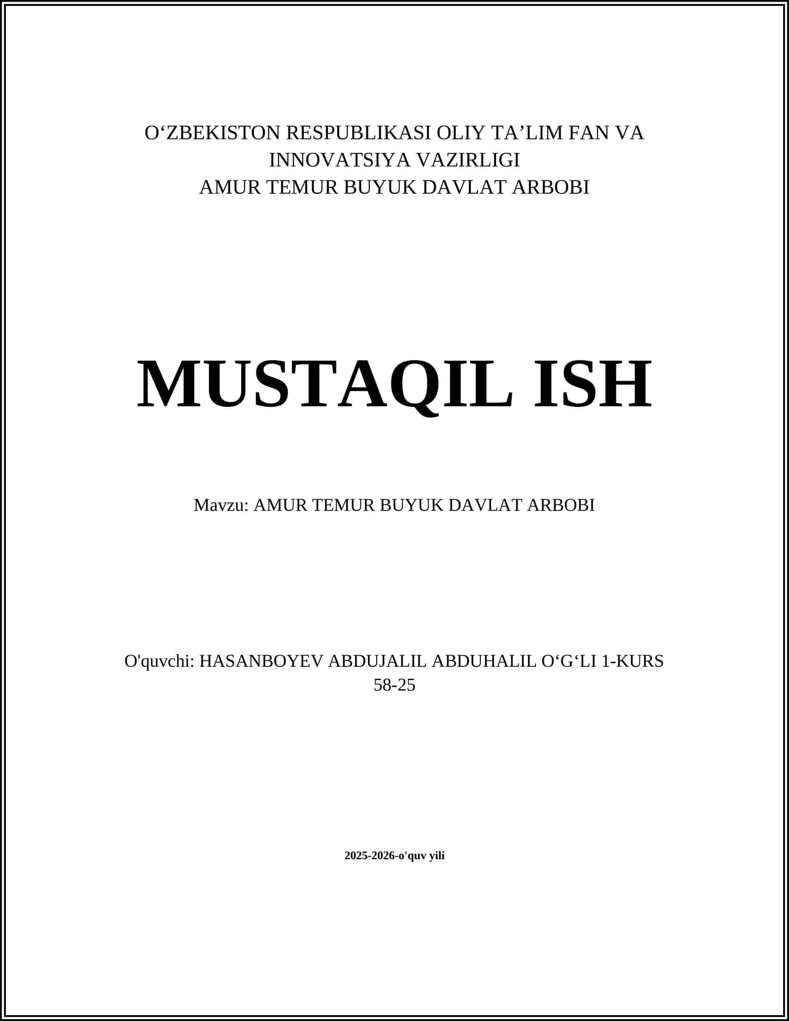 AMUR TEMUR BUYUK DAVLAT ARBOBI