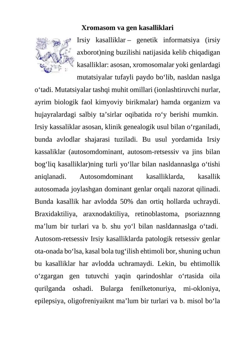 Xromasom va gen kasalliklari