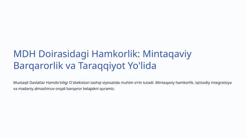 MDH Doirasidagi Hamkorlik