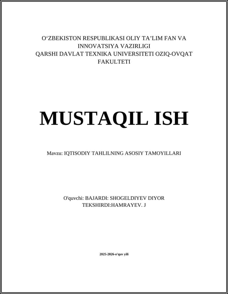 IQTISODIY TAHLILNING ASOSIY TAMOYILLARI