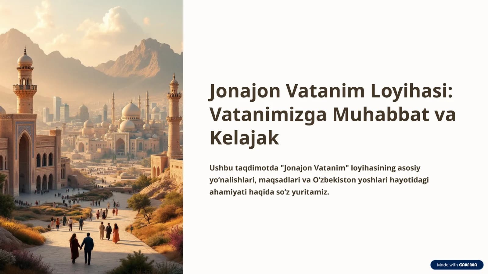 Jonajon Vatanim Loyihasi: Vatanimizga Muhabbat va Kelajak