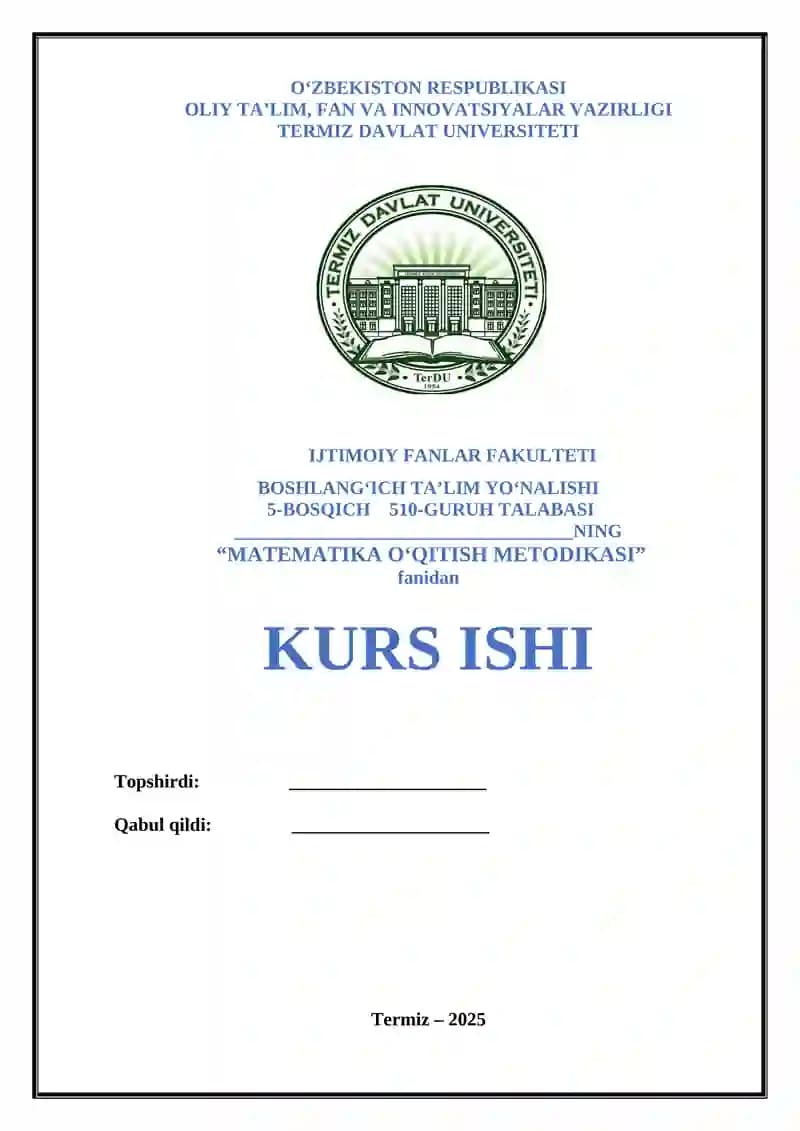 "MATEMATIKA O‘QITISH METODIKASI"