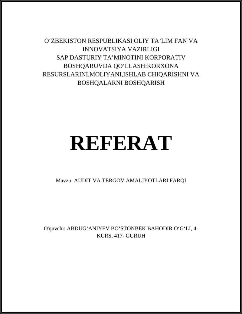 AUDIT VA TERGOV AMALIYOTLARI FARQI