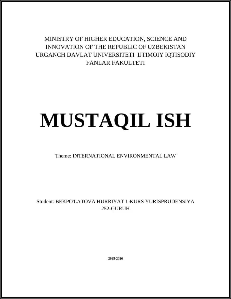 INTERNATIONAL ENVIRONMENTAL LAW