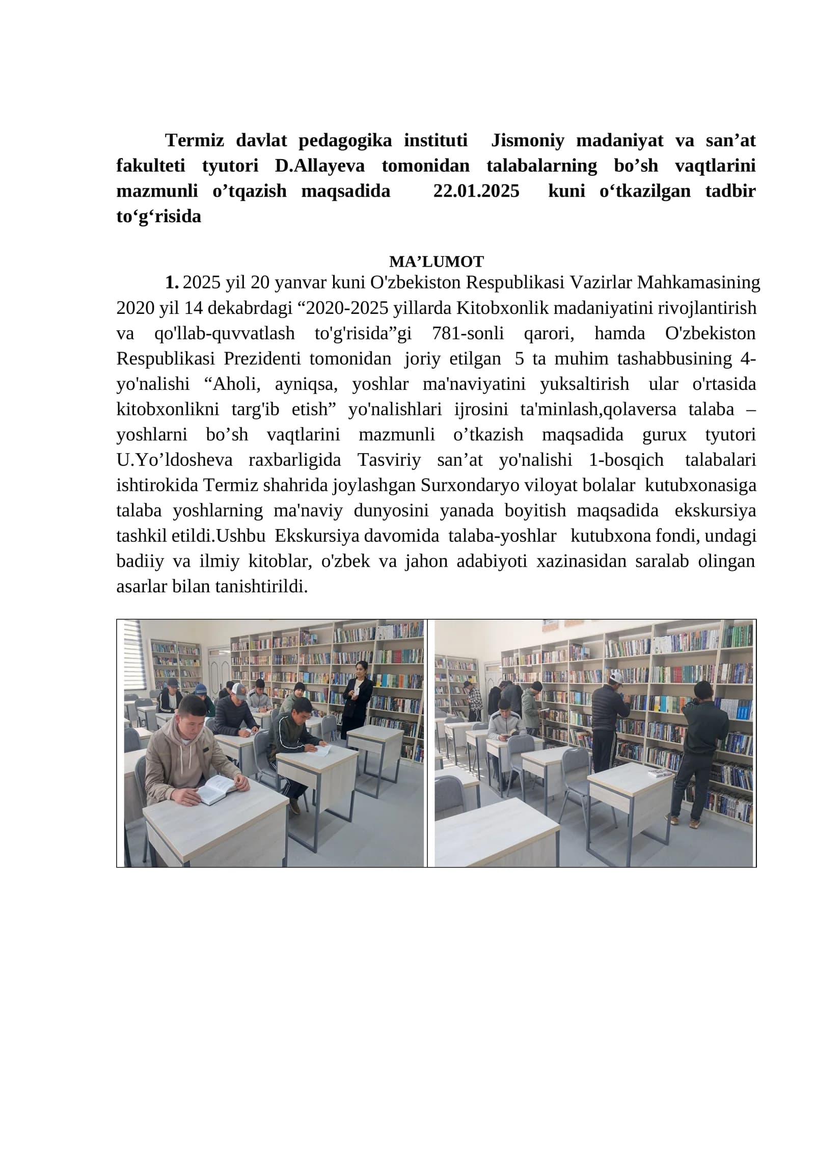 O'qish va kitobxonlik madaniyati