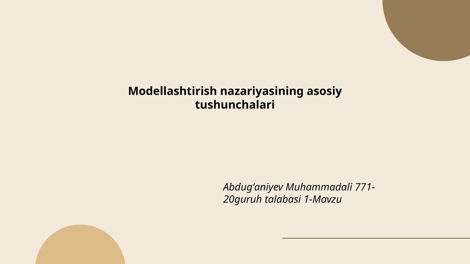 Modellashtirish nazariyasining asosiy tushunchalari