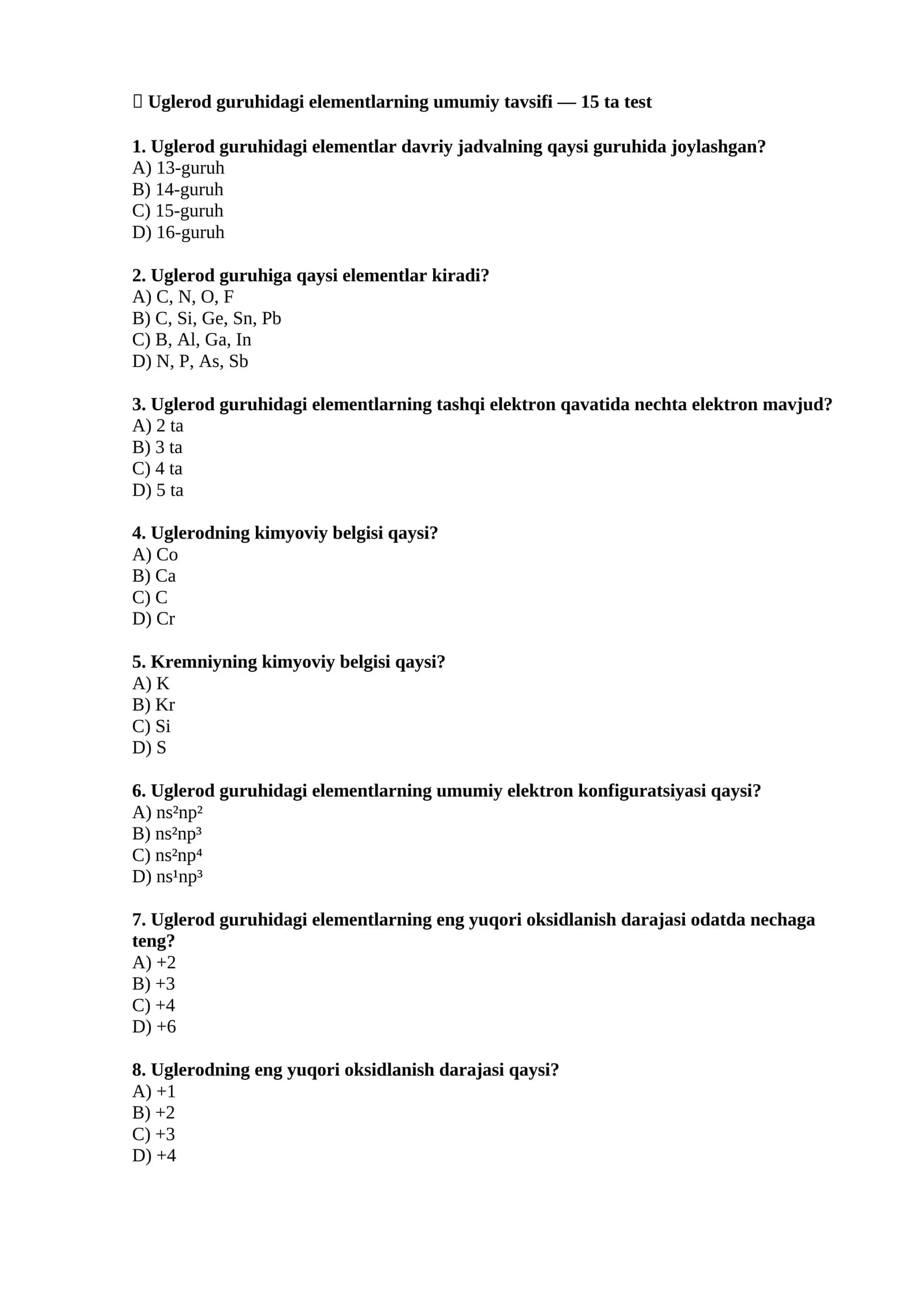 Elementlar kimyosi test