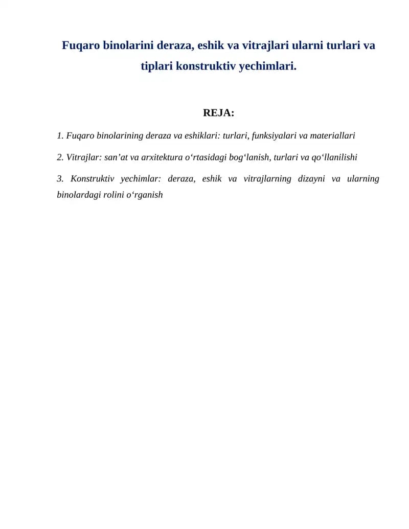 Fuqaro binolarining deraza va eshiklari