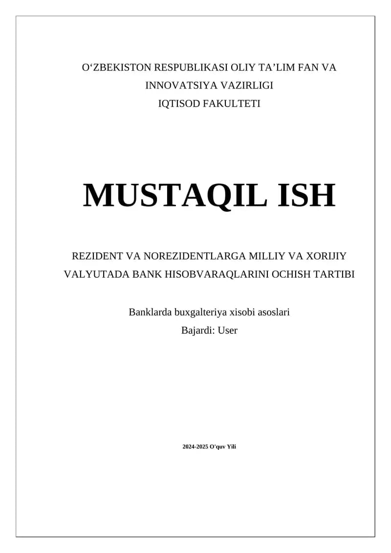 Bank hisobvaraqlarni ochish jarayoni