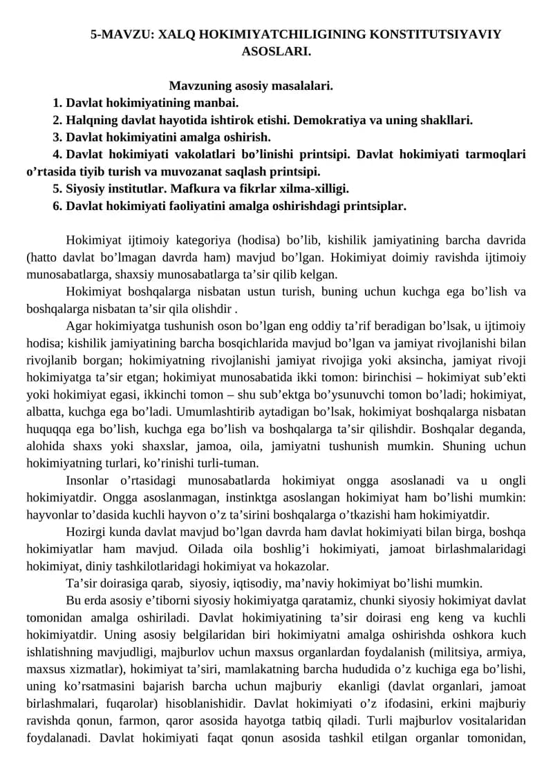 XALQ HOKIMIYATCHILIGINING KONSTITUTSIYAVIY ASOSLARI