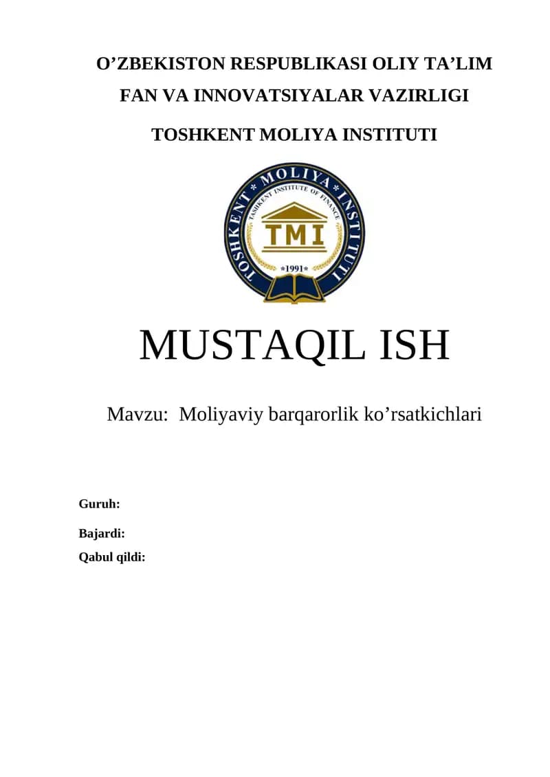 Moliyaviy barqarorlik ko’rsatkichlari