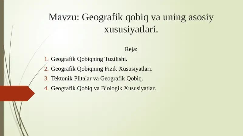Geografik Qobiqning Asosiy Xususiyatlari