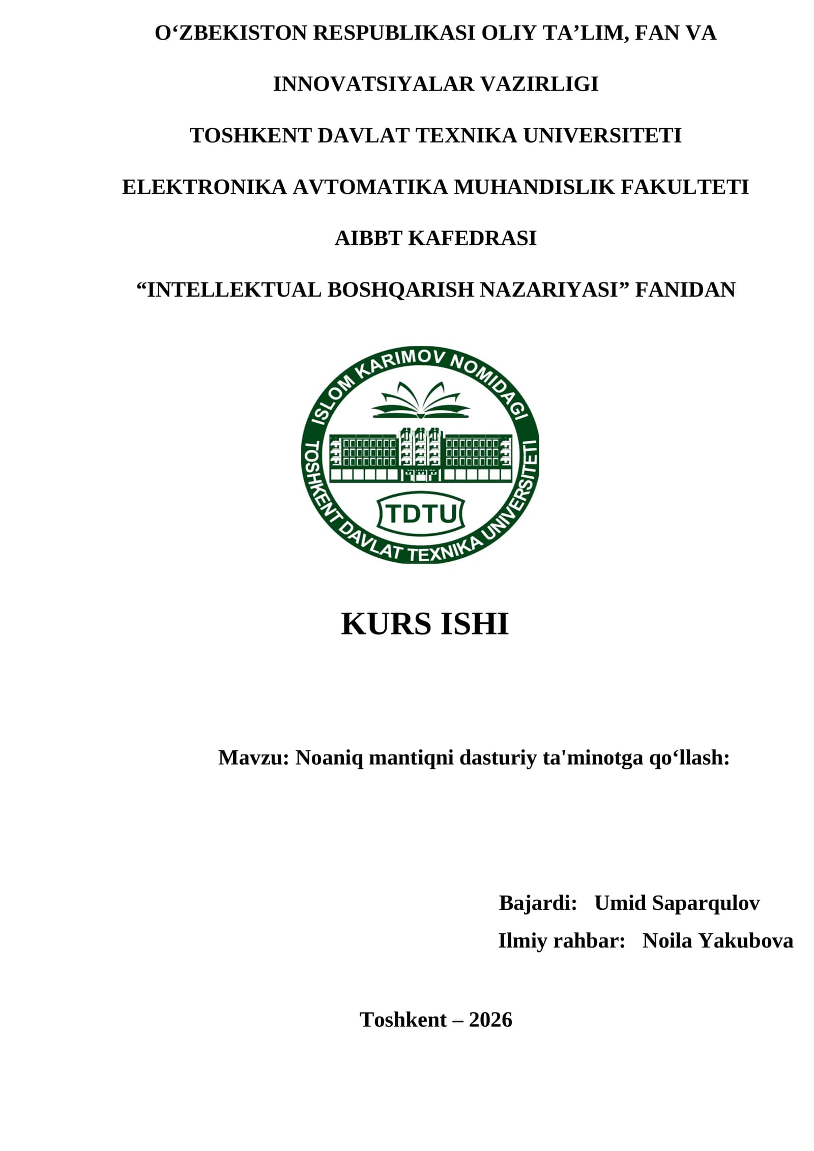 Noaniq mantiqni dasturiy ta'minotga qo‘llash