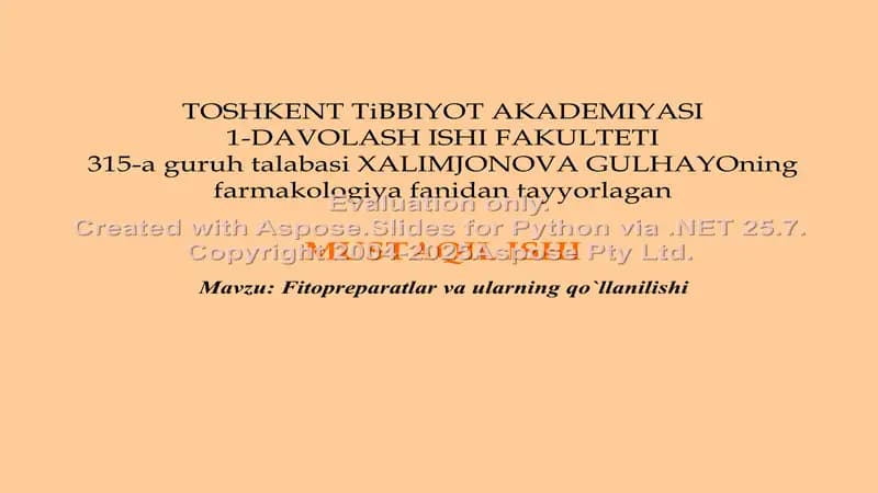 Fitopreparatlar va ularning qo`llanilishi