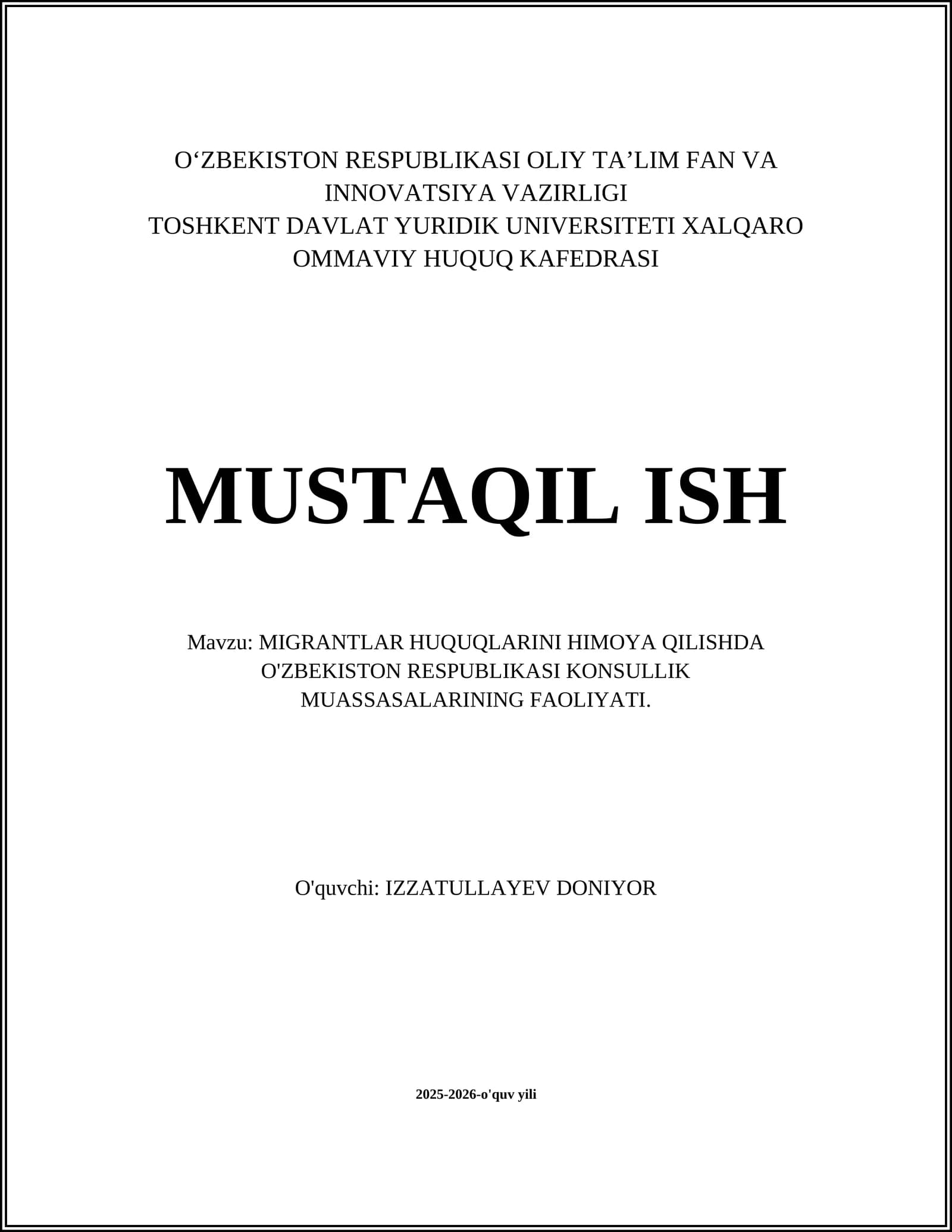 Migrantlar huquqlarini himoya qilish