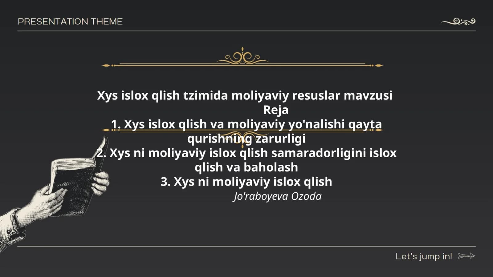 Xys islox qlish tzimida moliyaviy resuslar mavzusi