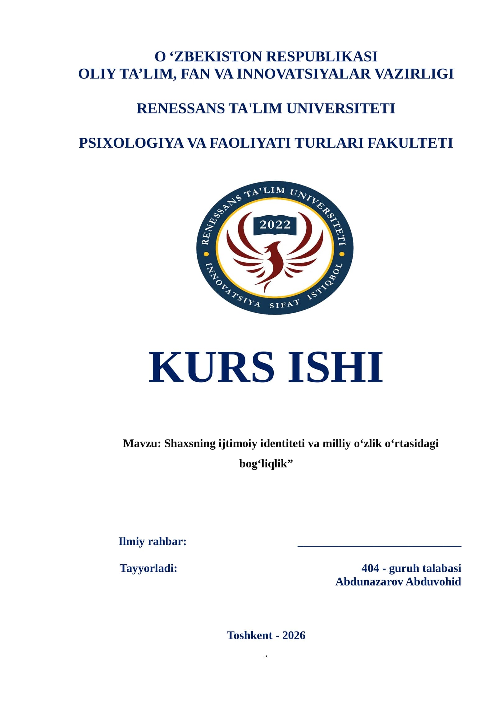 Shaxsning ijtimoiy identiteti va milliy o‘zlik o‘rtasidagi bog‘liqlik