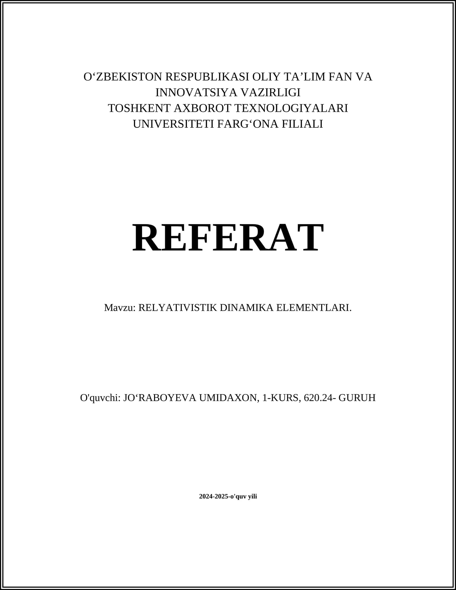 RELYATIVISTIK DINAMIKA ELEMENTLARI