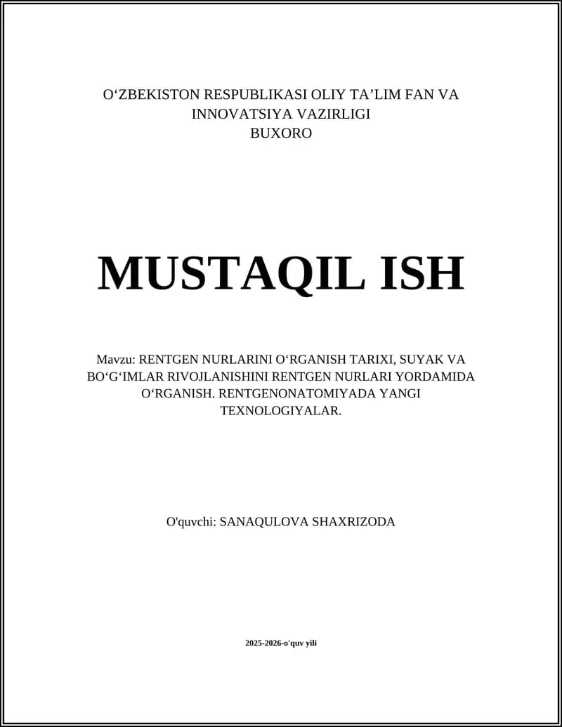 RENTGEN NURLARINI OʻRGANISH TARIXI