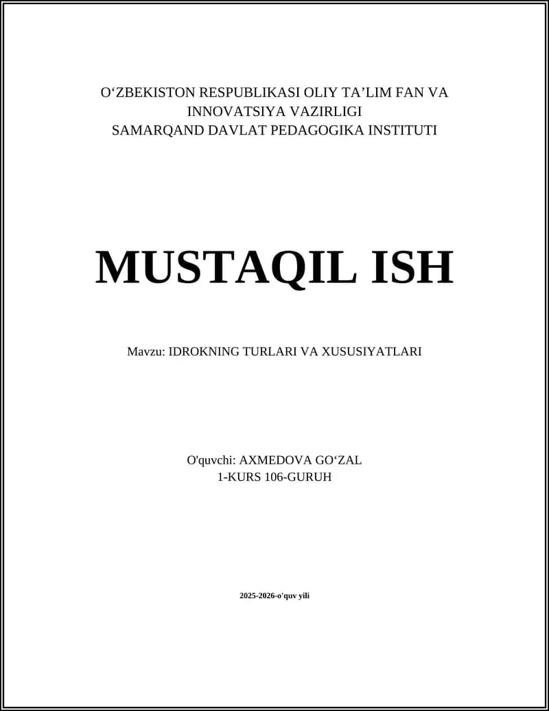 IDROKNING TURLARI VA XUSUSIYATLARI