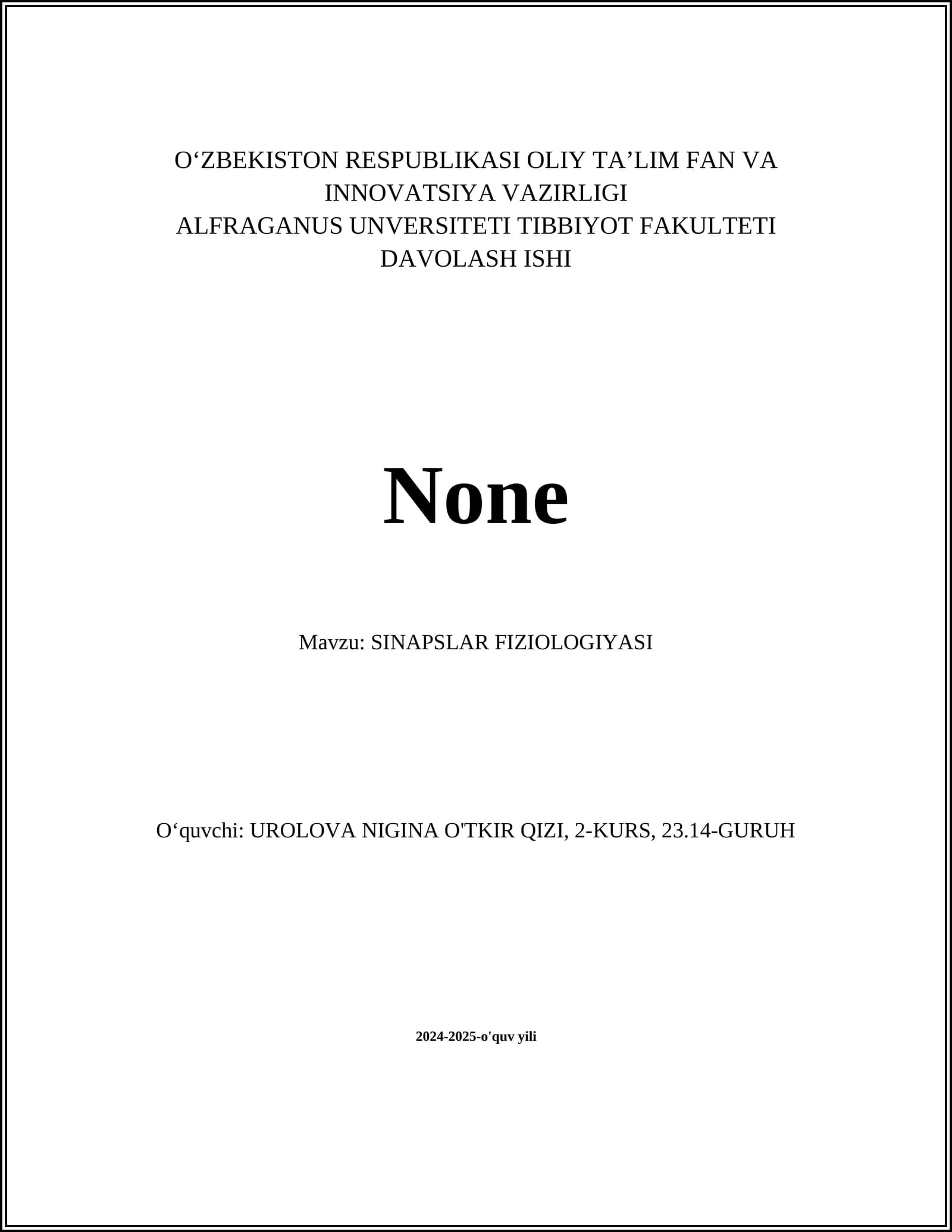 SINAPSLAR FIZIOLOGIYASI