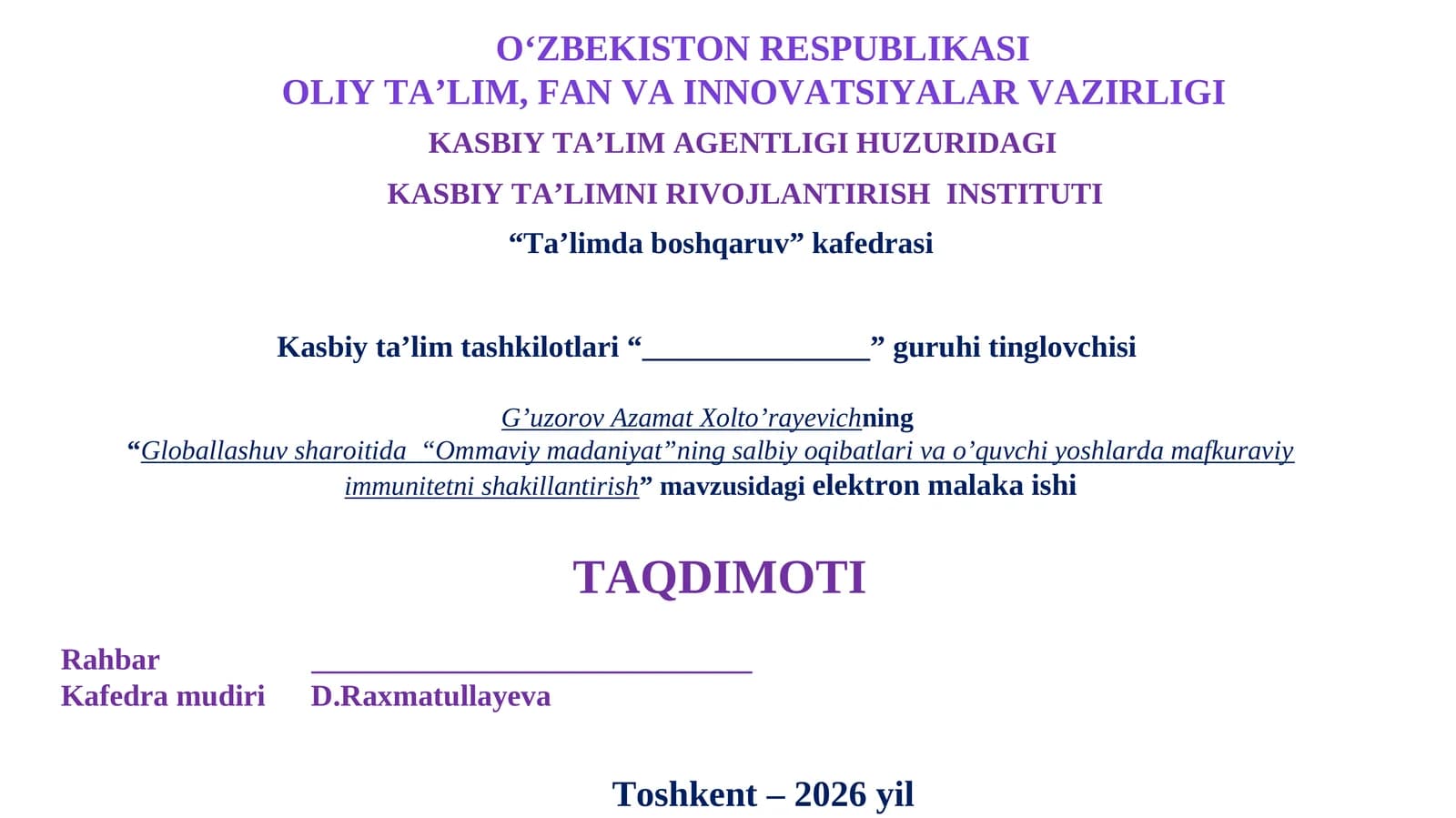Bitiruv Malakaviy ishi