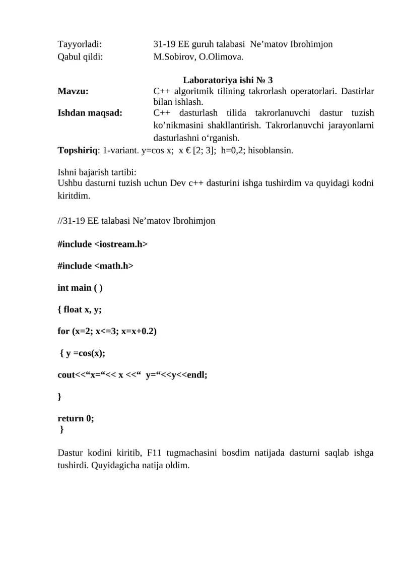 C++ algoritmik tilining takrorlash operatorlari