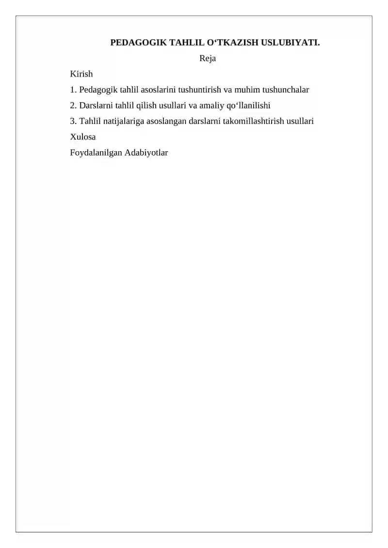 PEDAGOGIK TAHLIL O‘TKAZISH USLUBIYATI