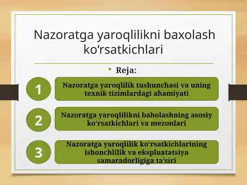Nazoratga yaroqlilikni baxolash ko‘rsatkichlari